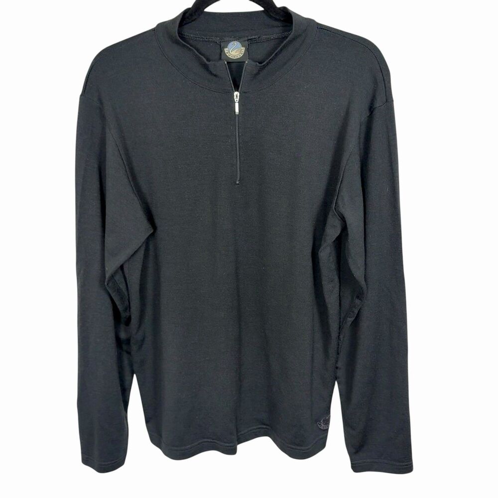 Swanndri Shirt Mens Large Black Merino Wool 1/4 Zip Long Sleeve Baselayer FLAW